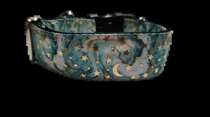 1.5″ Wide Light Blue Stars and Moons Nylon Dog Collar