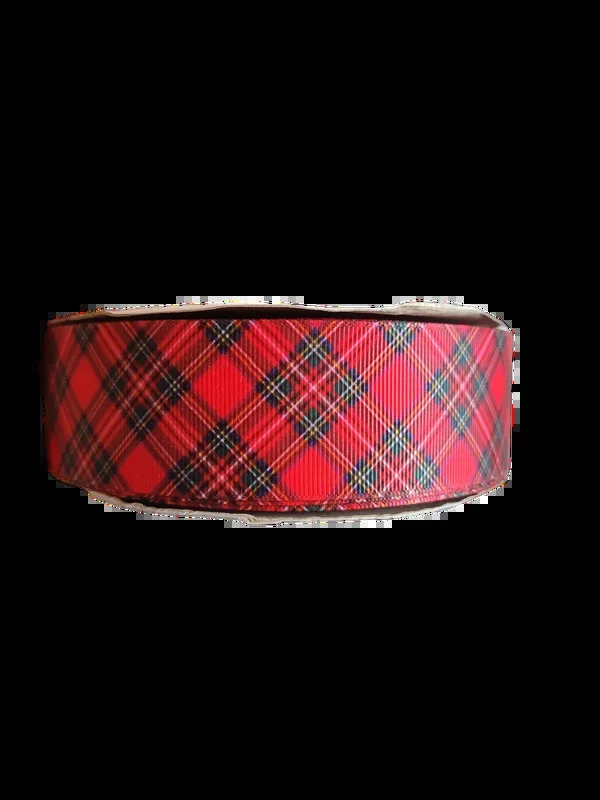 1.5″ Wide Red and Black Tartan Plaid Nylon Dog Collar