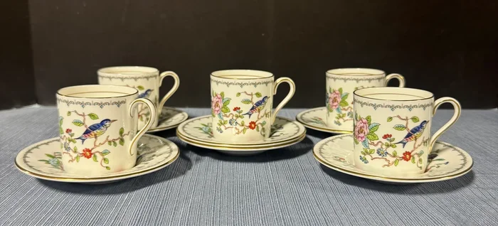 11-Aynsley Pembroke Floral Birds Demitasse China Set