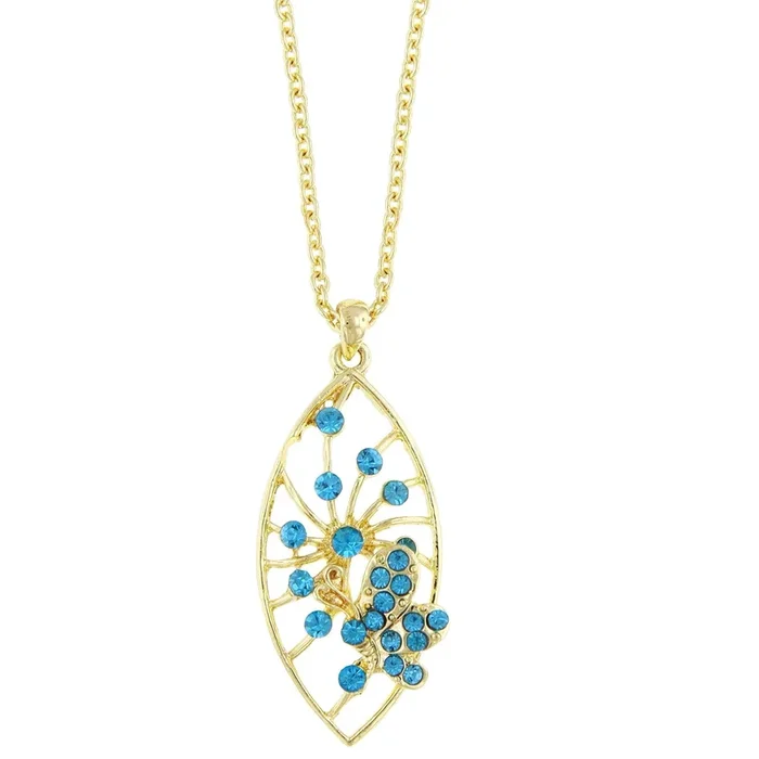 1928 Jewelry® Gold-Tone Aqua Pave Butterfly Pendant Necklace 16″Adj.