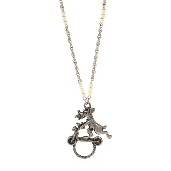 1928 Jewelry® Pewter Dog On Scooter With Faux Pearl Eyeglass Holder 30″