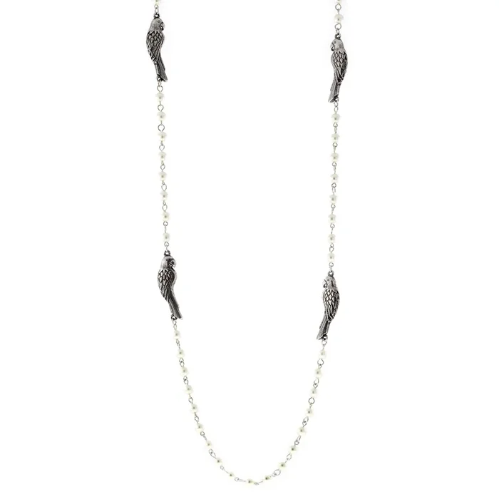 1928 Jewelry® Pewter Parrot Pearl Chain Necklace 36″