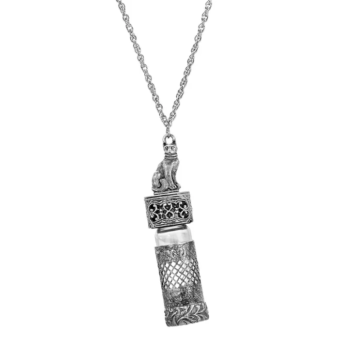1928 Jewelry® Pewter Silver Tone Cat Vial Cap 30″ Necklace