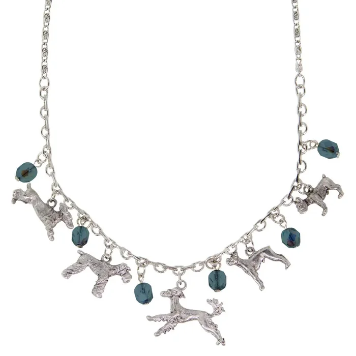 1928 Jewelry® Silver Tone Blue Crystal Beaded Multi Dog Drop Necklace 16″ Adj.