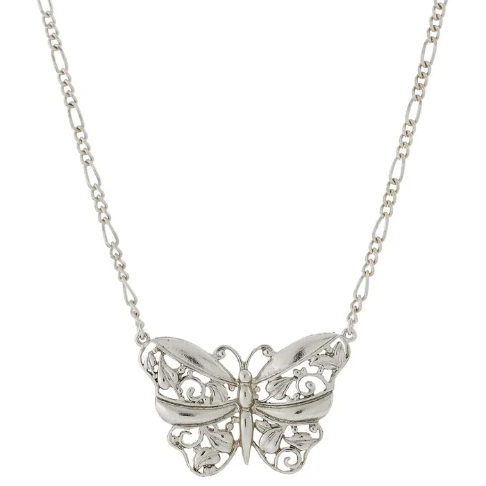 1928 Jewelry® Silver-Tone Butterfly Pendant Necklace 16″Adj.