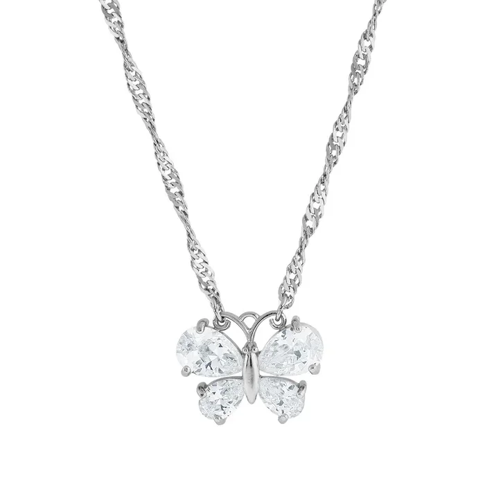 1928 Jewelry® Silver-Tone Cubic Zirconia Butterfly Necklace 16″Adj.