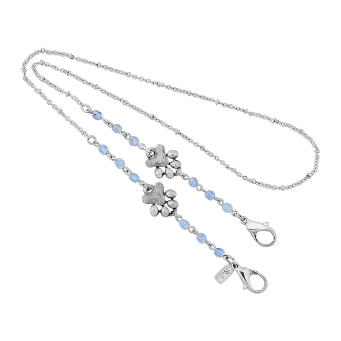 1928 Jewelry® Silver Tone Dog Paw Blue Bead Mask Holder 22 Inch