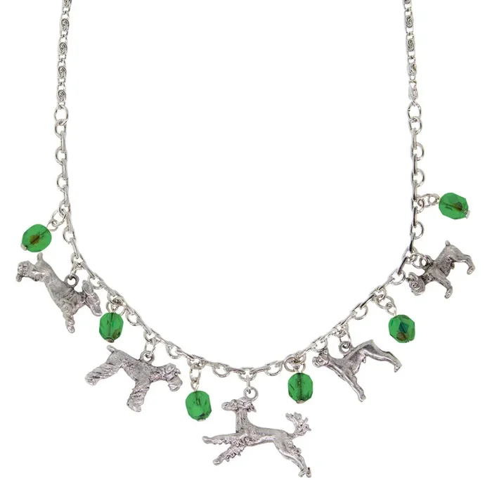 1928 Jewelry® Silver Tone Green Crystal Beaded Multi Dog Drop Necklace 16″ Adj.