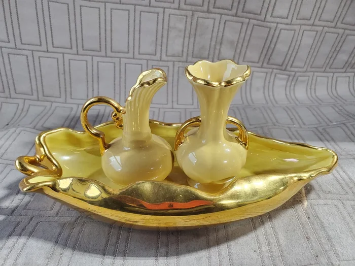 3 Piece Gold Toned Creamer and Sugar Set