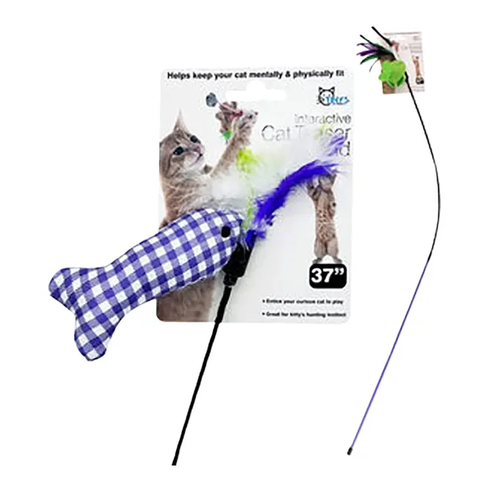 37″L Cat Teaser Wand with Ribbon and Toy, Assorted