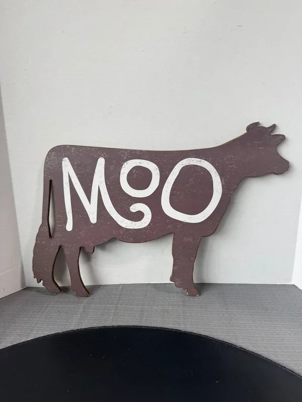 (A) Creative Co-Op Distressed Farmhouse Style Moo Cow Shaped Wall Decor