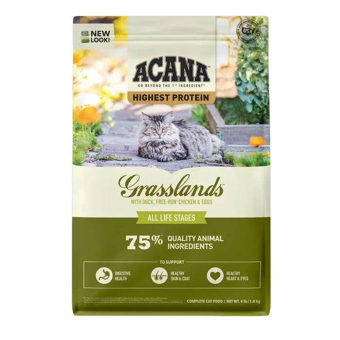 Acana Highest Protein Grasslands Dry Cat Food – Duck, Chicken, & Egg – 4lb Bag
