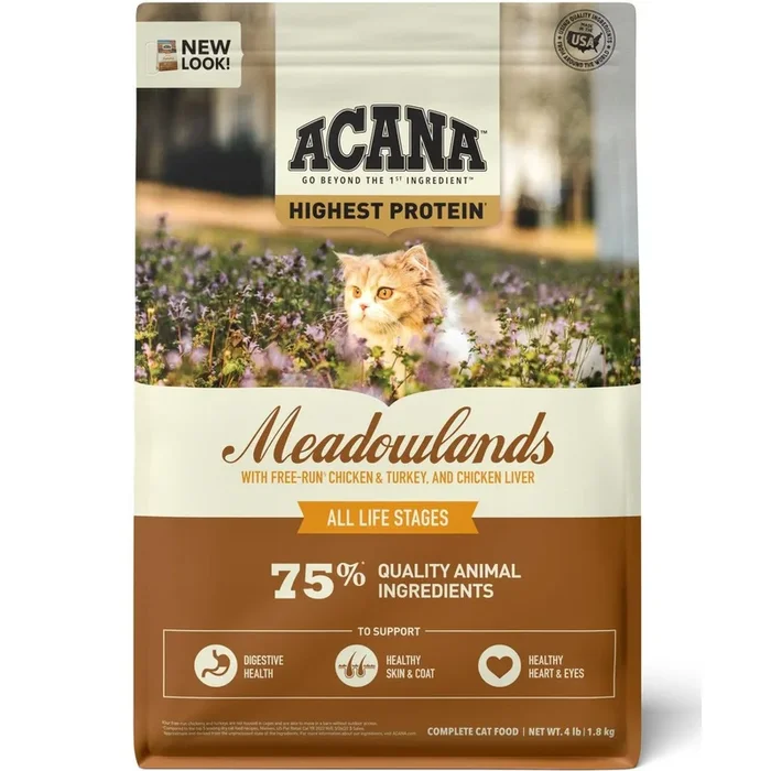 Acana Highest Protein Meadowlands Dry Cat Food – Chicken & Turkey – 4lb Bag