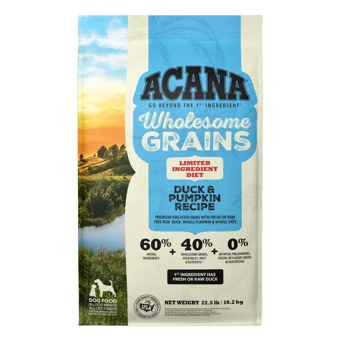 Acana Wholesome Grains LID Dry Dog Food – Duck & Pumpkin – 22.5lb Bag