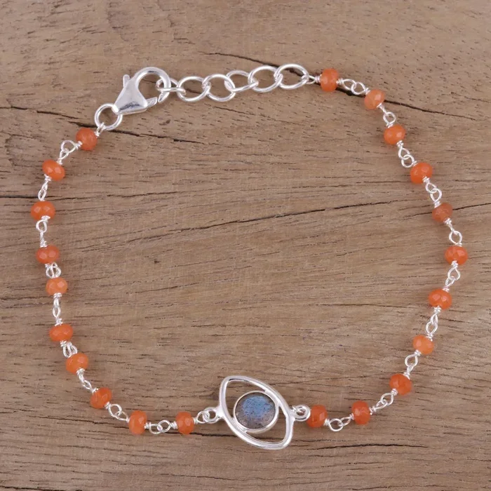 All Eyes on You Sterling Silver Bracelet with Labradorite and Carnelian