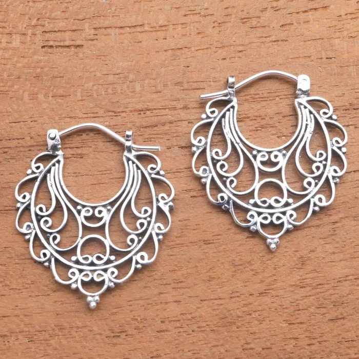 Always Charming Swirl Pattern Sterling Silver Hoop Earrings from Bali