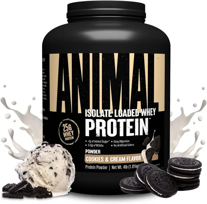Animal Whey Isolate Protein Powder – Loaded for Pre & Post Workout Muscle Builder and Recovery with Digestive Enzymes for Men & Women – 25g Protein, Great Taste, Low Sugar – Cookies & Cream 10 lbs