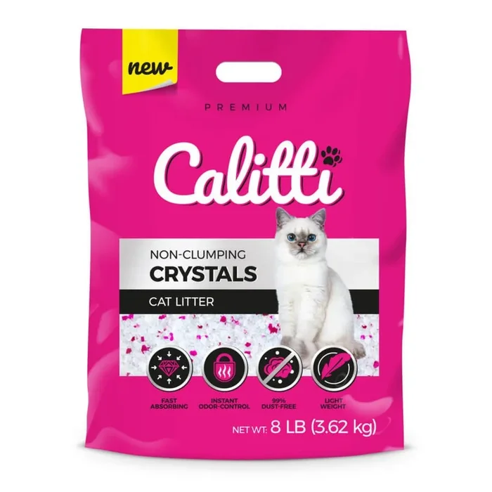 Arena para gatos en cristales no aglomerantes Calitti con gel de sílice, 8 libras