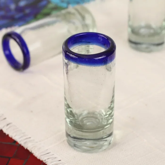 Artisan Crafted Blue Rim Shot Glasses – Set of 6