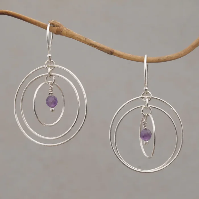 Atoms Amethyst and Sterling Silver Dangle Earrings form Bali