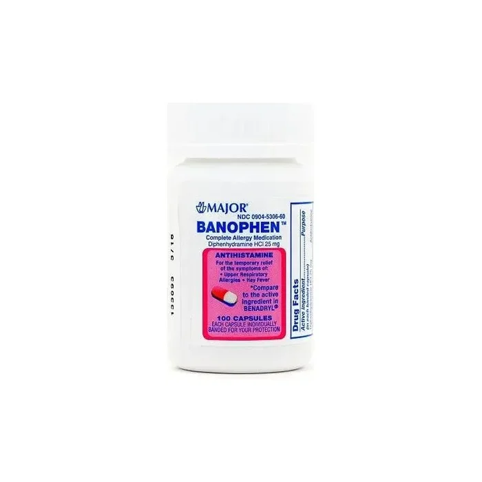 Banophen Diphenhydramine HCL 25 or 50 mg (Generic Benadryl)