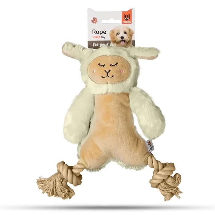Barkbutler x Fofos Ropeleg Plush Sheep Toy for Dogs | For Medium Chewers (White)