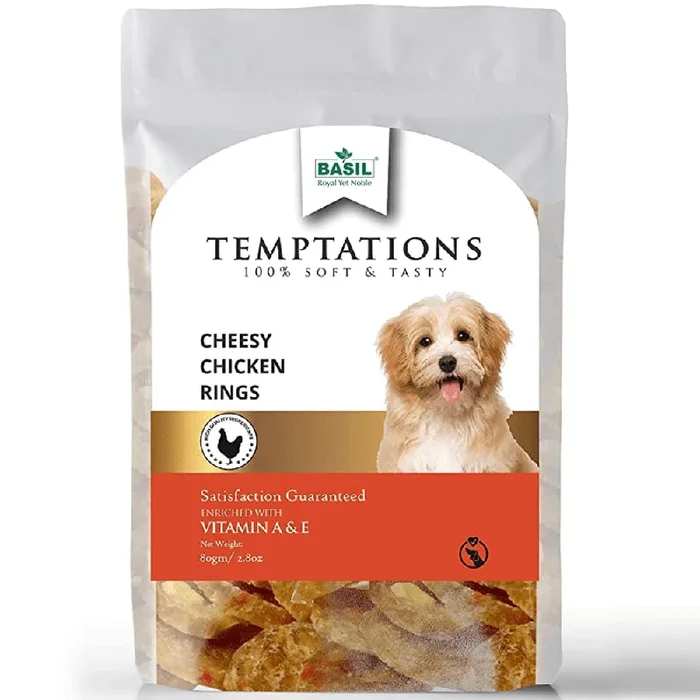 Basil Temptations Cheesy Chicken Rings Dog Treat