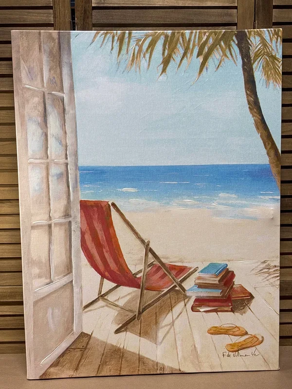Beach Reading on Canvas; Signed