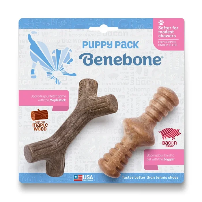 Benebone Maplestick and Zaggler Bacon Chew Toys for Puppy