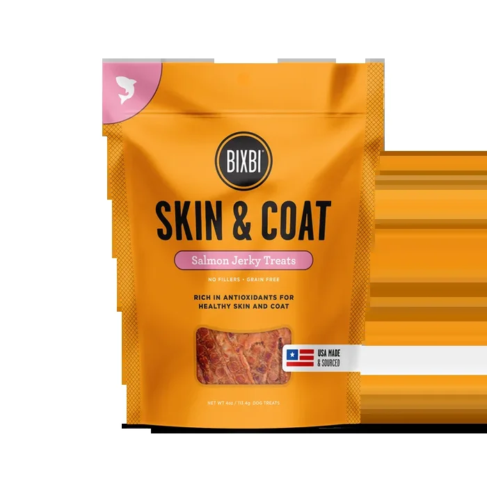 Bixbi Skin And Coat Jerky Salmon Recipe 5-oz, Dog Treat