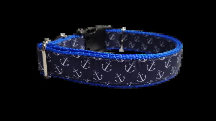 Blue Anchors Nylon Dog Collar