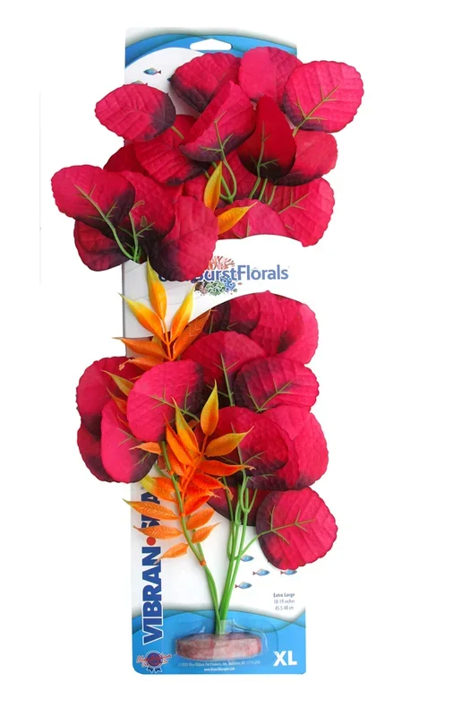 Blue Ribbon – Broad Lily Leaf Plant Red Silk-Style With Resin Base