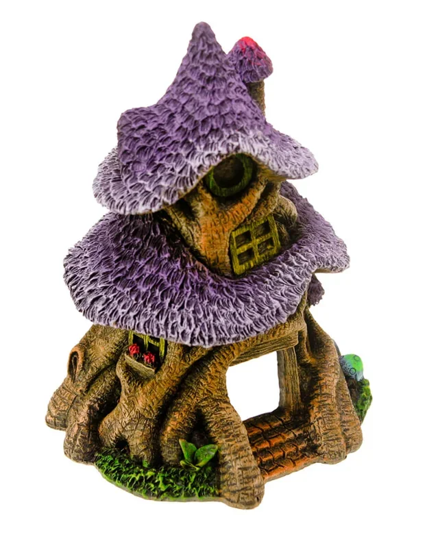 Blue Ribbon – Purple Thatched Roof Tree House Fish Tank Ornament
