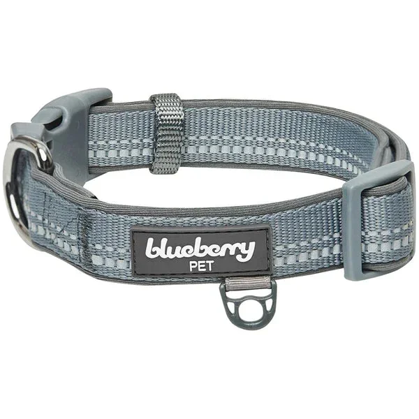 Blueberry Pet – Grey | 3M Reflective Neoprene Padded Dog Collar