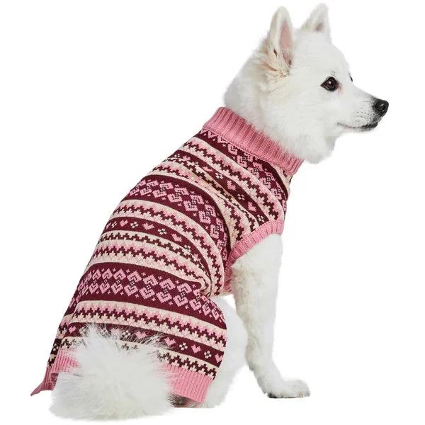 Blueberry Pet – Pink Heart Design | Fair Isle Pullover Dog Sweater