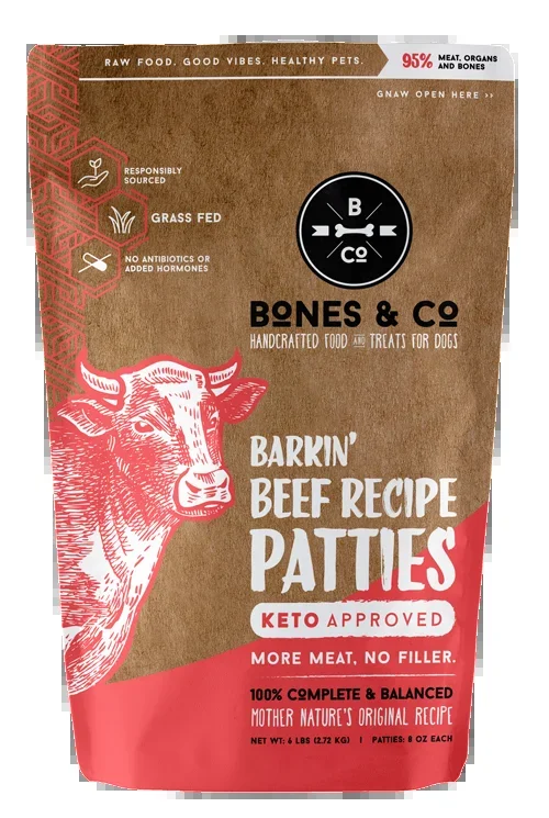 Bones & Co. Barkin’ Beef Recipe Raw Frozen Patties Dog Food