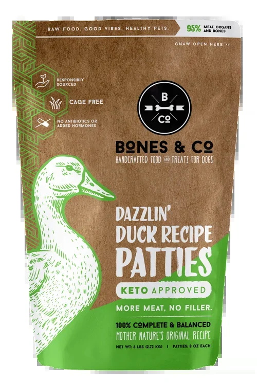 Bones & Co. Dazzlin’ Duck Recipe Raw Frozen Patties Dog Food