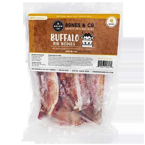 Bones & Co. Frozen Buffalo Rib Bones (4 Pk – For small dogs)