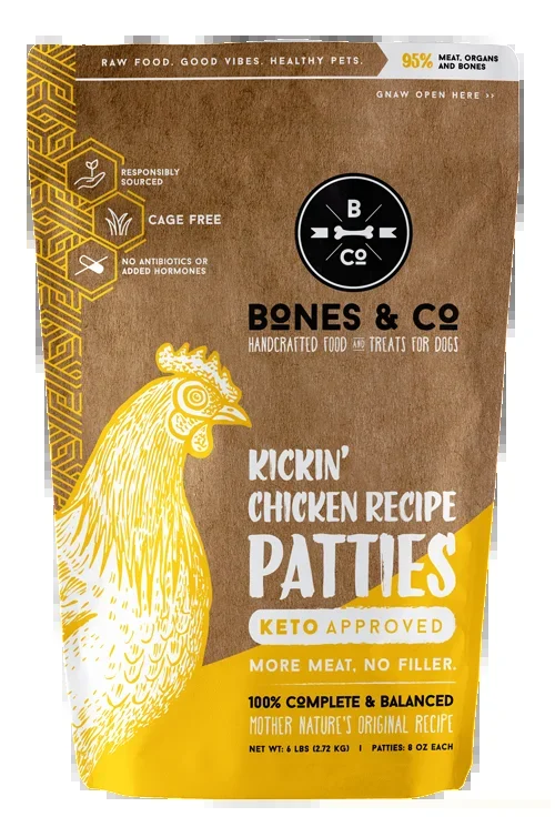 Bones & Co. Kickin’ Chicken Recipe Raw Frozen Patties Dog Food
