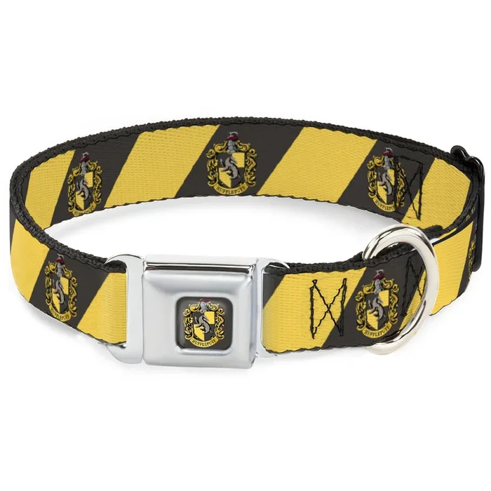 Buckle-Down HUFFLEPUFF Crest Full Color Charcoal Gray Seatbelt Buckle Collar 16-23″