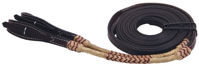 Buffalo Leather Rolled Rawhide Split Reins, 8 ft