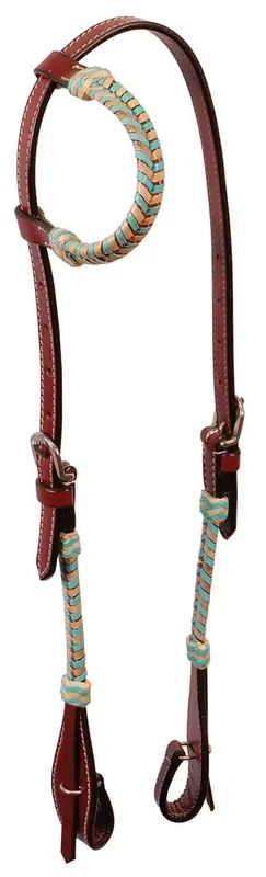 Buffalo Leather Turquoise Rawhide Laced One Ear Headstall