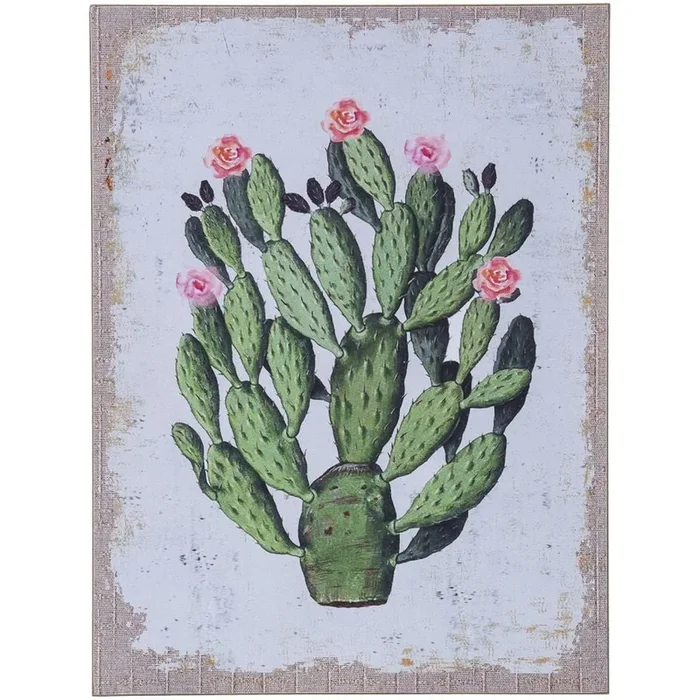 Cactus with Flowers Plank Wall Hanging