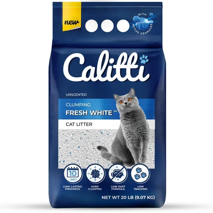 Calitti Fresh White Cat Litter, Unscented, 20 lbs