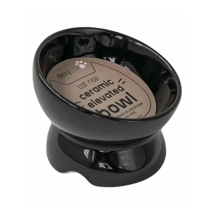Cat Raise Ceramic Elevated Bowl – Black – 7 oz