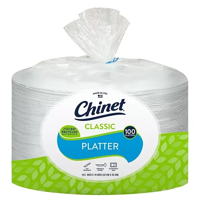 Chinet Classic White Oval Platter Plates, 12.625″ x 10″ (100 ct.)