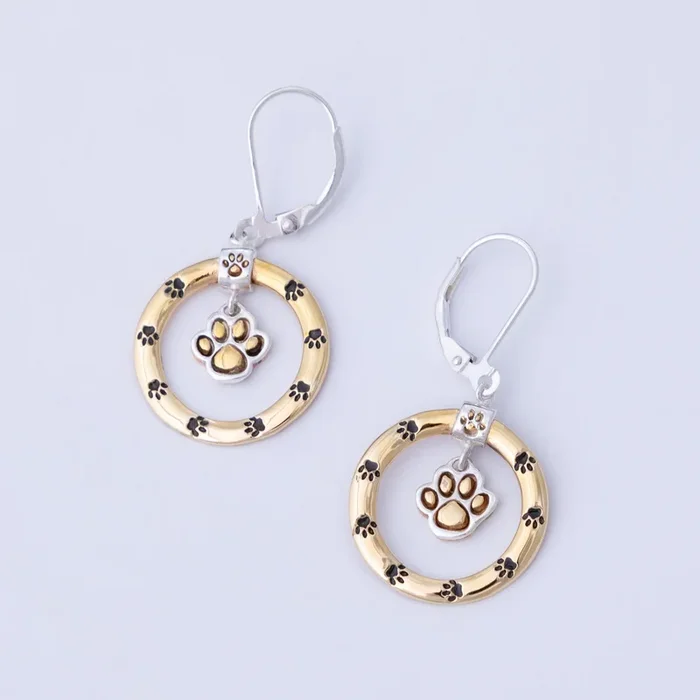 Circle of Paws Sterling & Brass Earrings