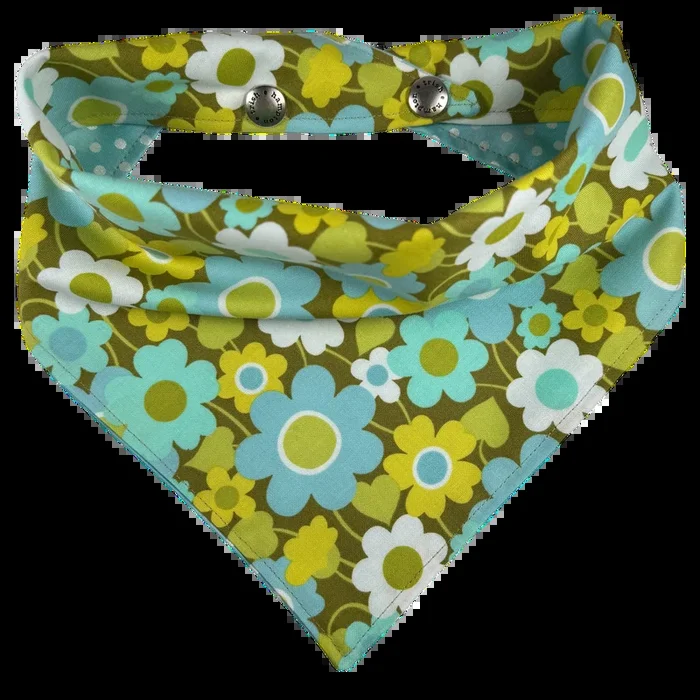 Citrus/Aqua Flower Blooms Dog Bandana – 1067
