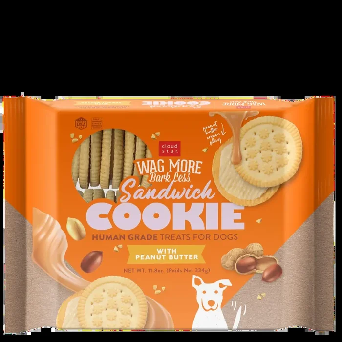 Cloud Star Wag More Bark Less Human Grade Peanut Butter Sandwich Cookie Dog Treats