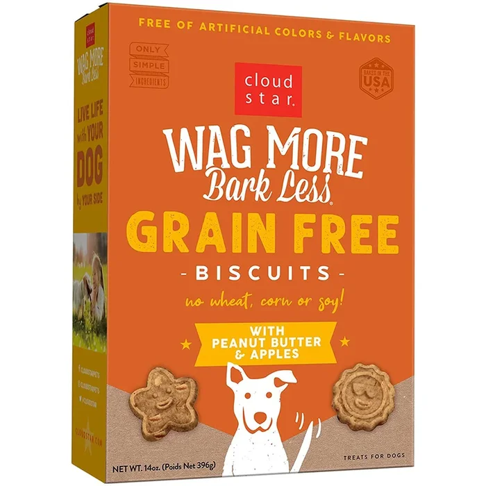 Cloud Star Wag More Bark Less Oven Baked Grain Free Peanut Butter & Apples Dog Treats 14 oz